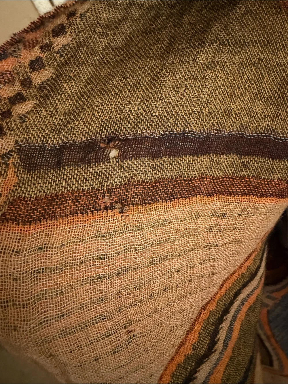 Boho Woven Shawl Wrap in Rust & Olive